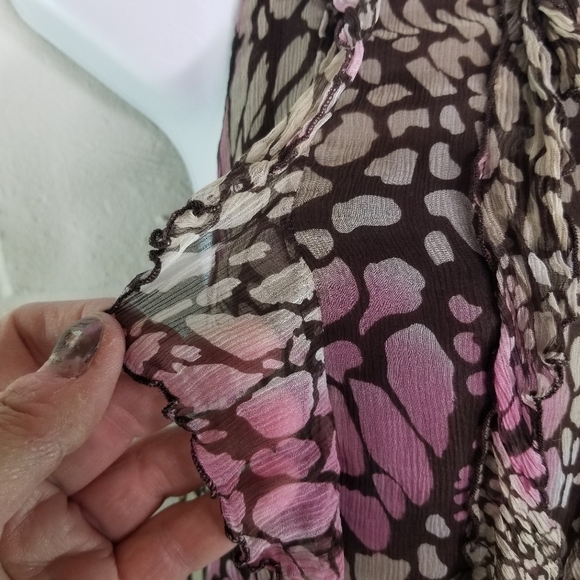 Y2k Vtg Marina Luna Fairy Coquette silk ruffle watercolor sleeveless top - Picture 4 of 8